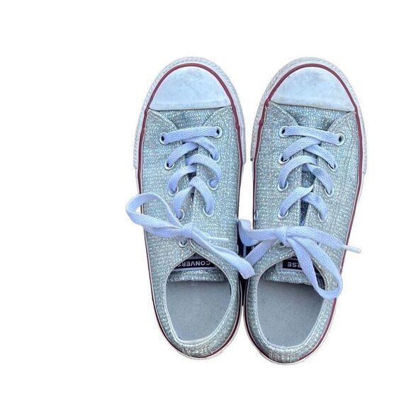 Converse Girls CTAS‎ OX Silver Glitter Sneakers Size 2 - Picture 3 of 7